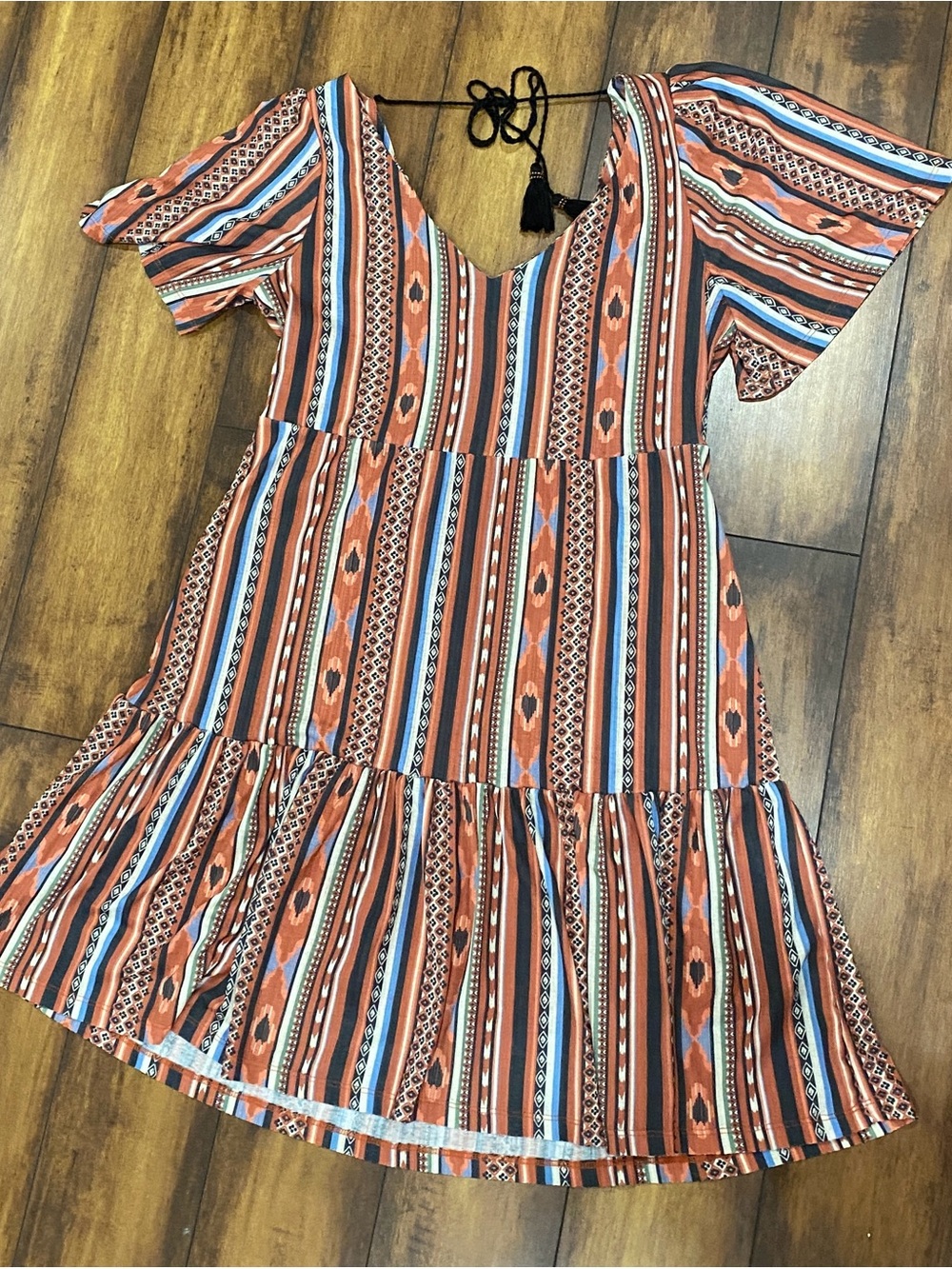 Dex Rust Multi-Stripe Ruffle Mini Dress - Picture 4 of 5